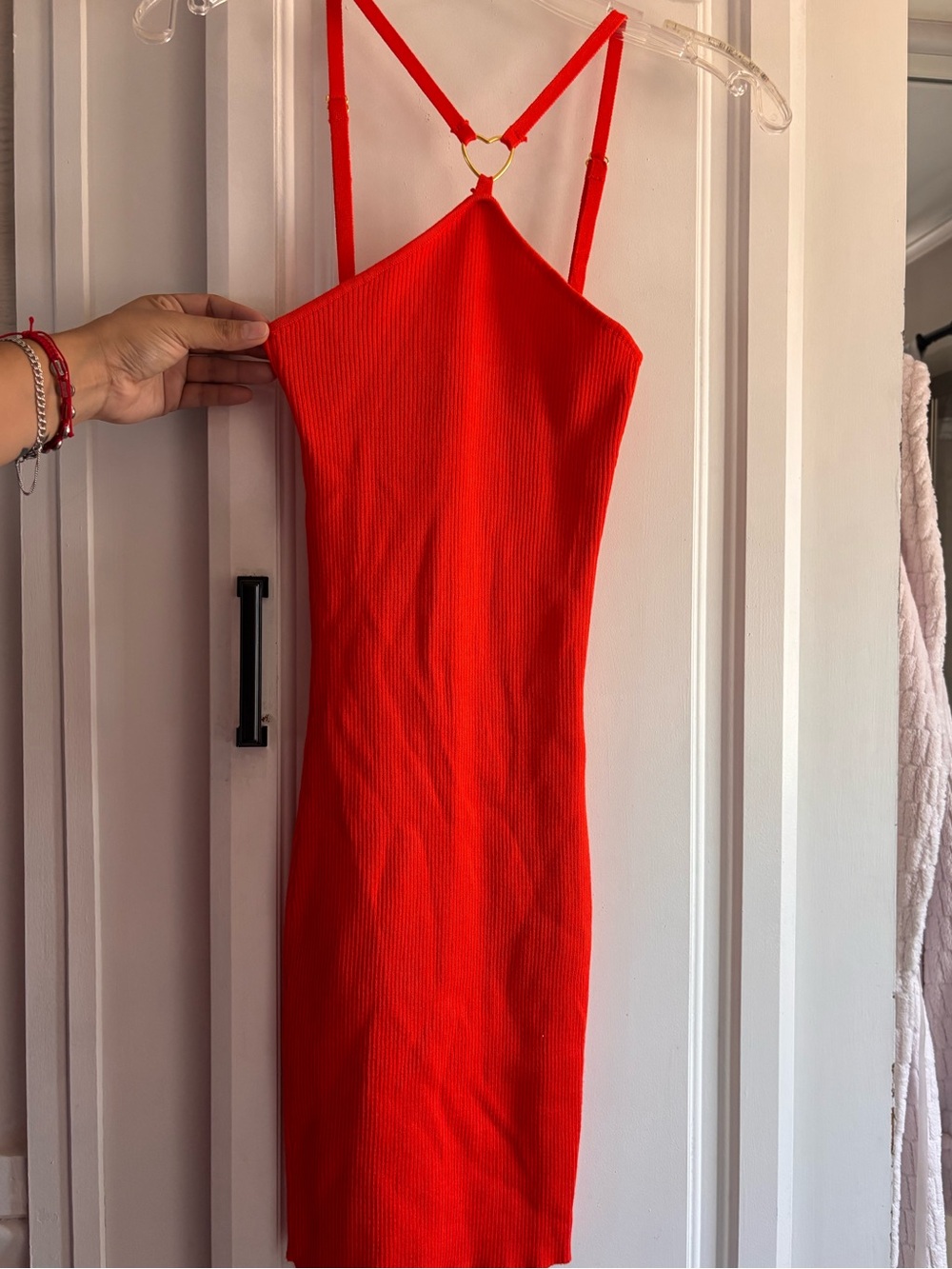 Say What? Red Ribbed Heart-Back Slip Mini Dress Orange